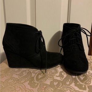 Black lace up wedge heels
